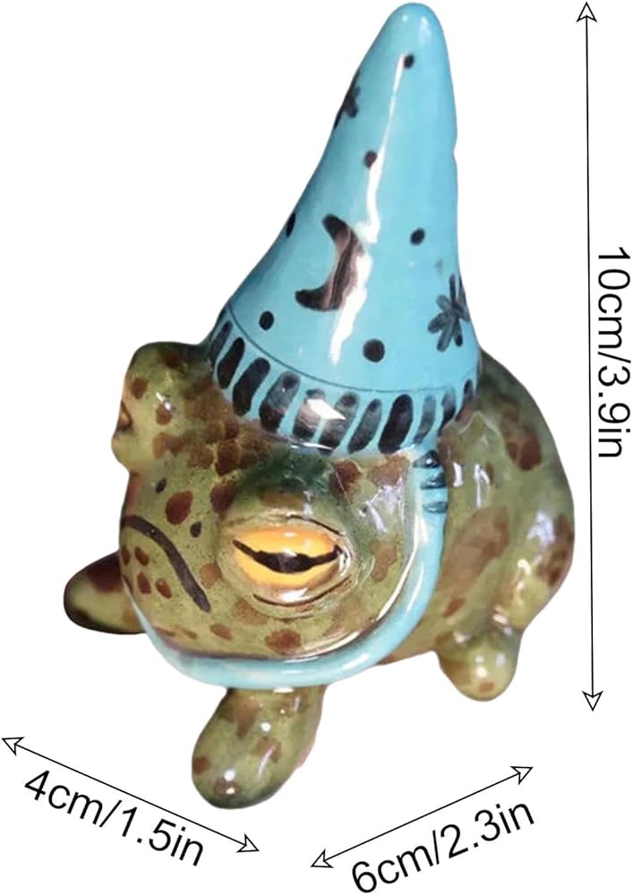Grumpy Ceramic Frog with Wizard Hat Figurine