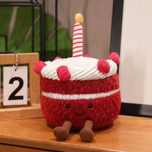 Red velvet birthday cake plush toy - 18 cm