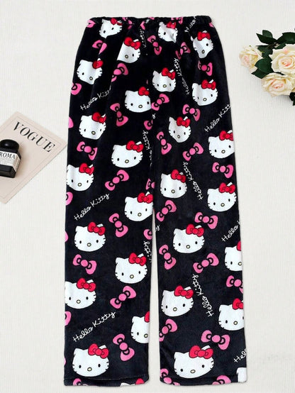Black hello kitty pajama pants (winter material)(خامة شتوية)