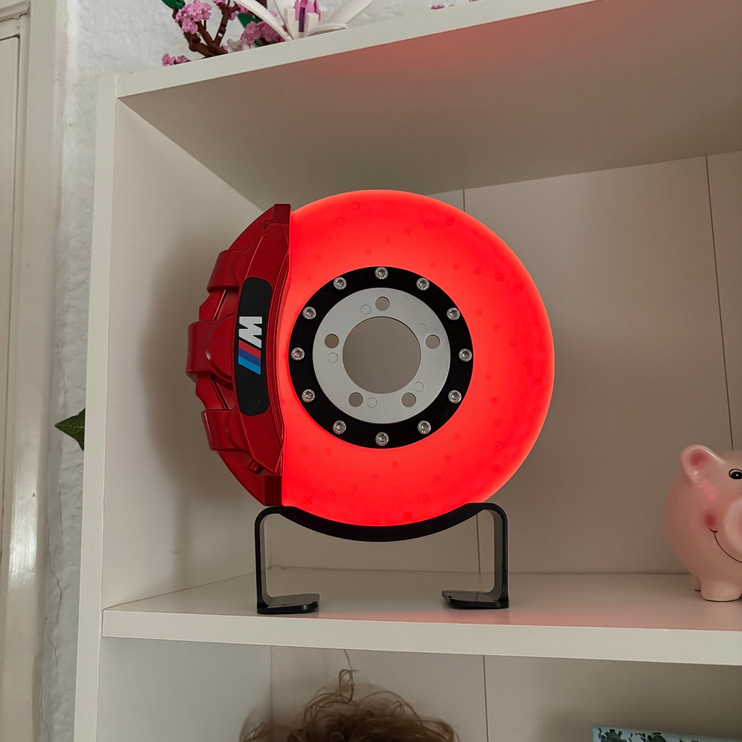 Rechargeable LED Brake Disc Desk Lamp – Cordless Red Glow Racing Caliper Light