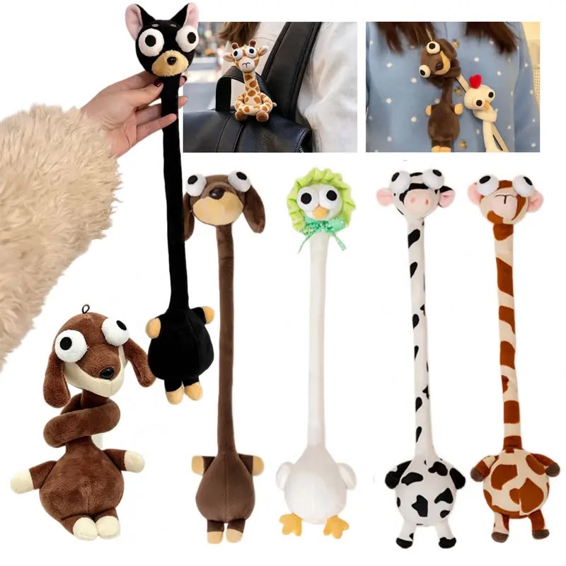 Funny Bendable Animal Plushie – Goofy Long Neck Bag Accessory & Tie-Back