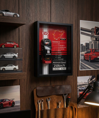 Mitsubishi Lancer Evolution IX – 3D Diecast Shadow Box Wall Art (JDM Legend Edition) – 32cm x 23cm