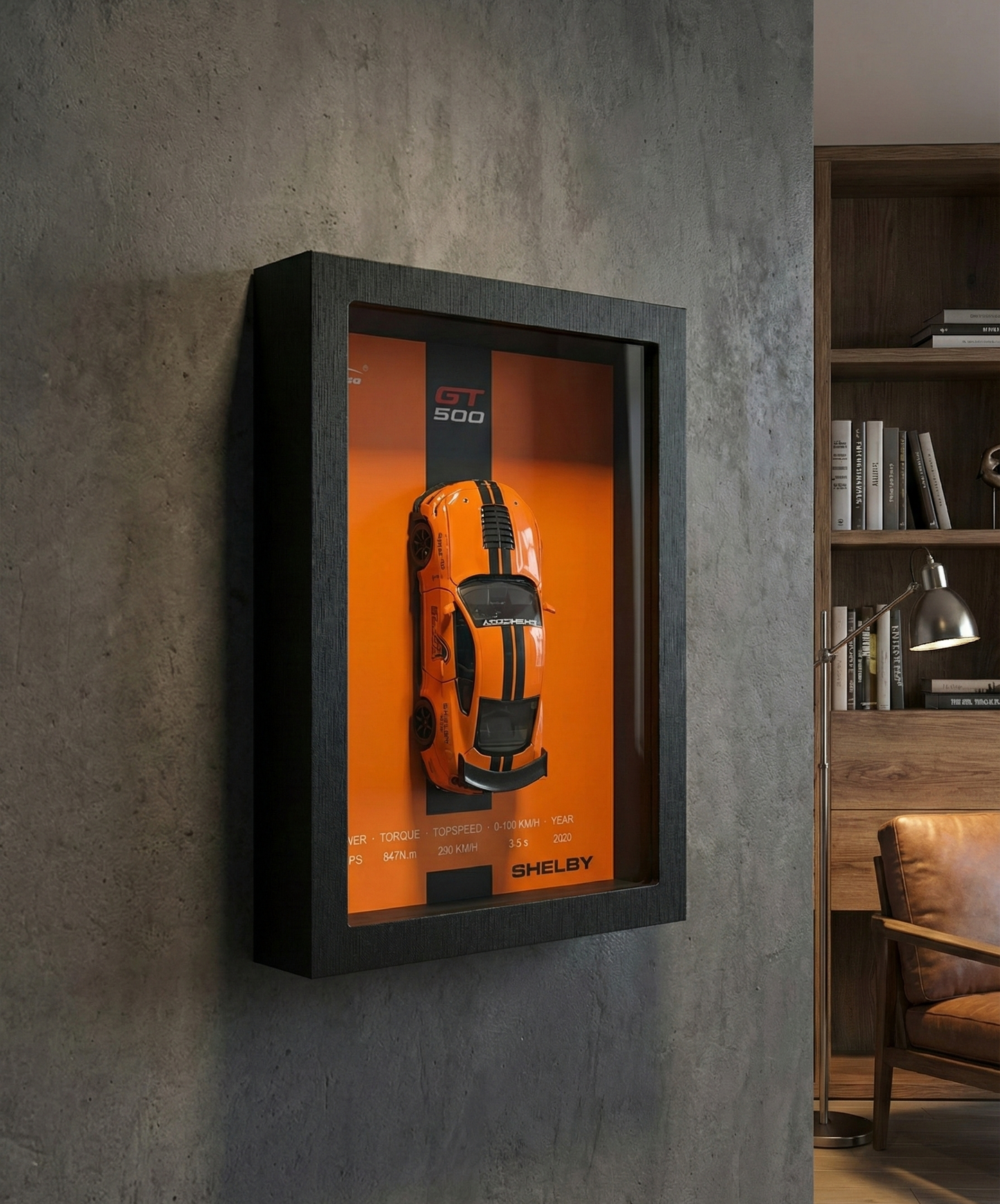 Mustang Shelby GT500 3D Shadow Box Wall Art (Orange) – 32cm x 23cm