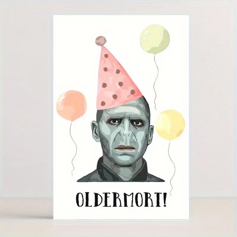 Harry Potter Birthday Card – Voldemort "Oldermort" Pun Greeting Card with Kraft Envelope