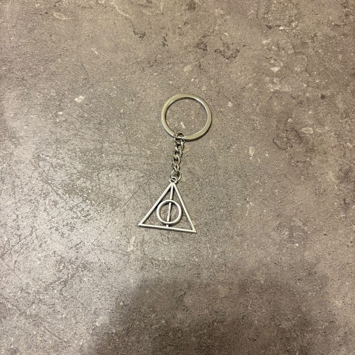 Harry Potter Deathly Hallows Keychain – Silver Metal Symbol Bag Charm & Keyring