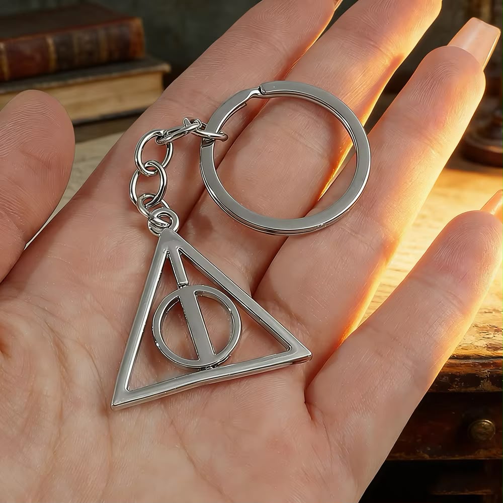 Harry Potter Deathly Hallows Keychain – Silver Metal Symbol Bag Charm & Keyring