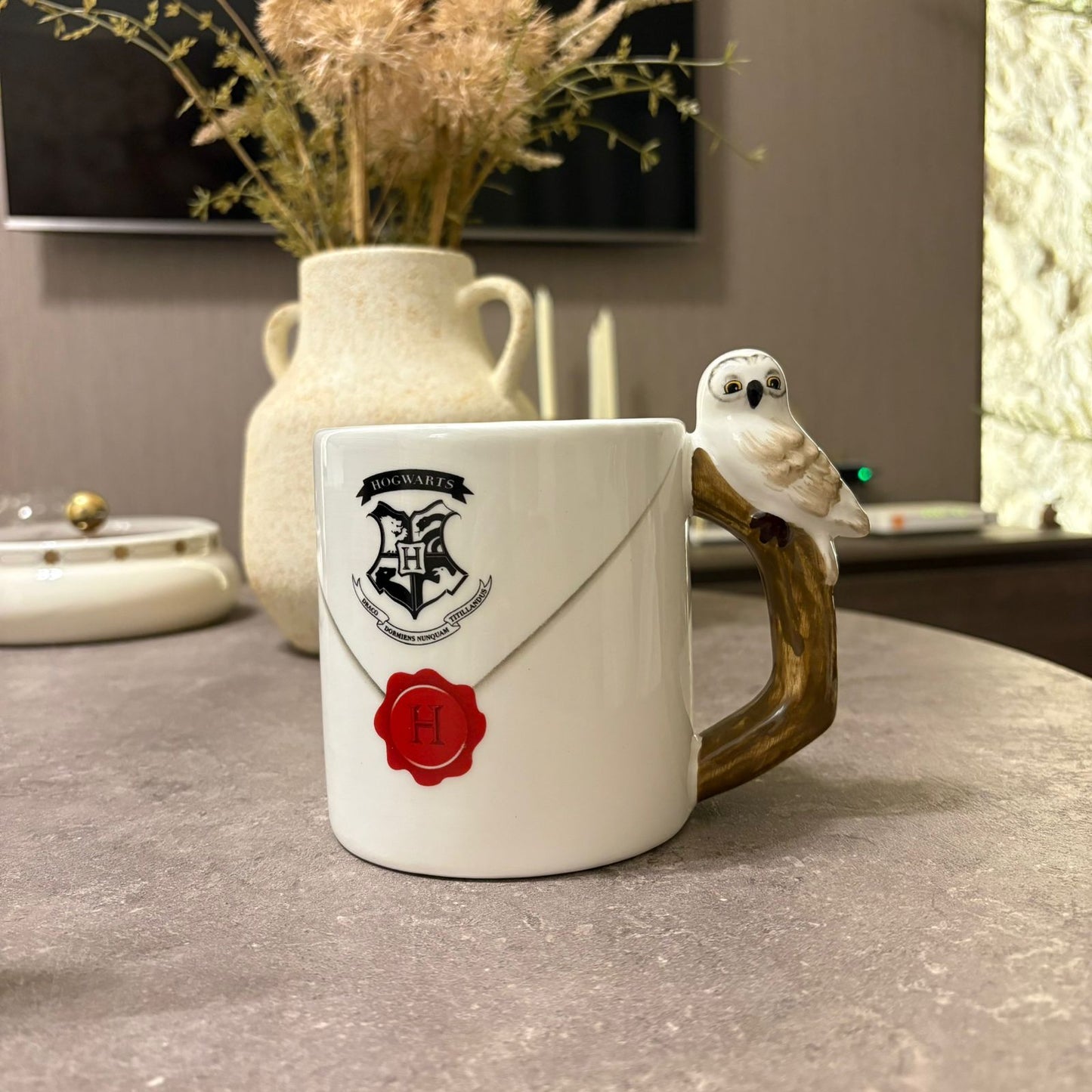 Harry Potter Hogwarts mug featuring a 3D owl handle