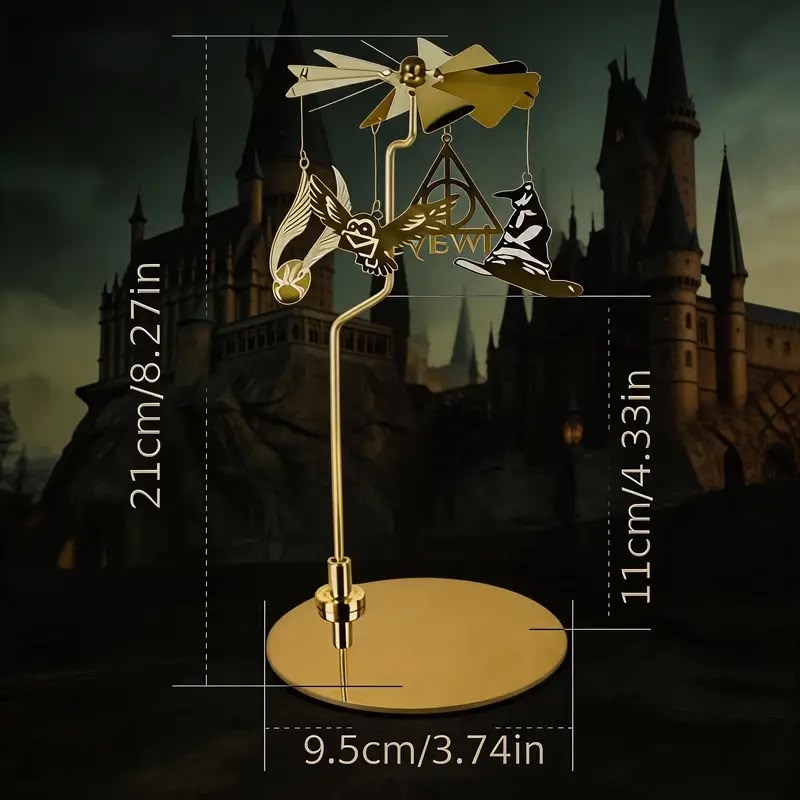 Harry Potter Rotating Metal Candle Holder Carousel – Gold Wizarding Room Decor & Table Centerpiece