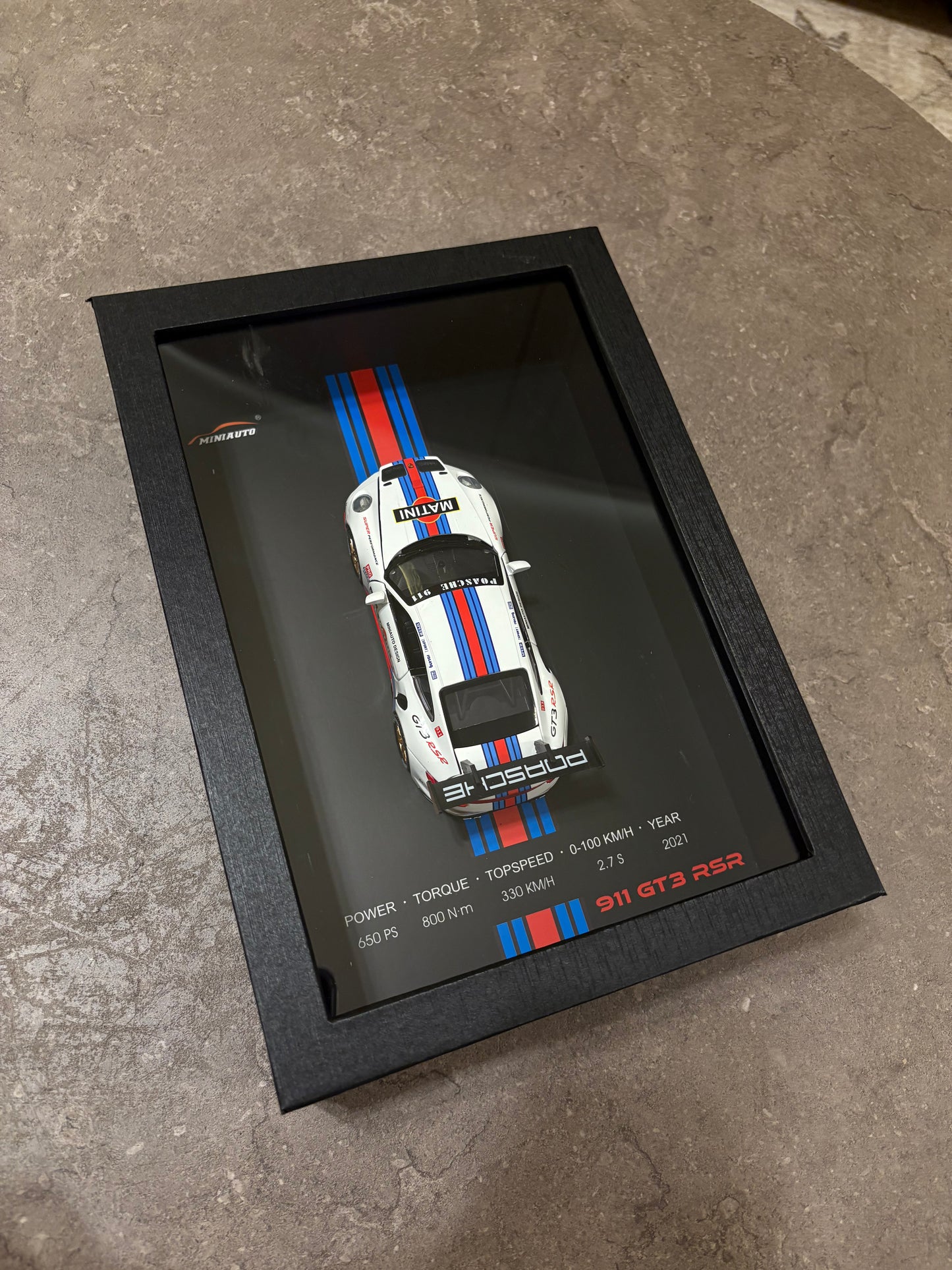 3D Car Frame Wall Art - Porsche 911 GT3 RSR with Specs – 32cm x 23cm