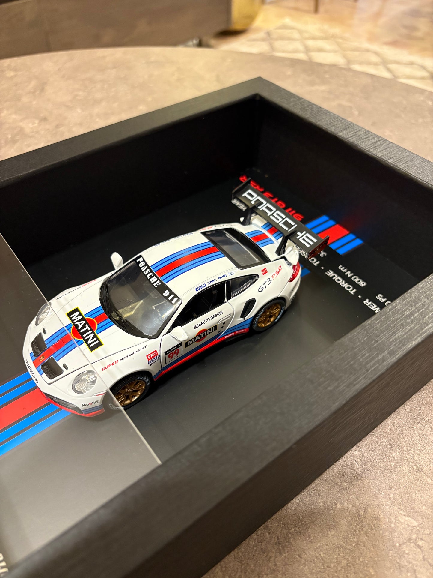 3D Car Frame Wall Art - Porsche 911 GT3 RSR with Specs – 32cm x 23cm