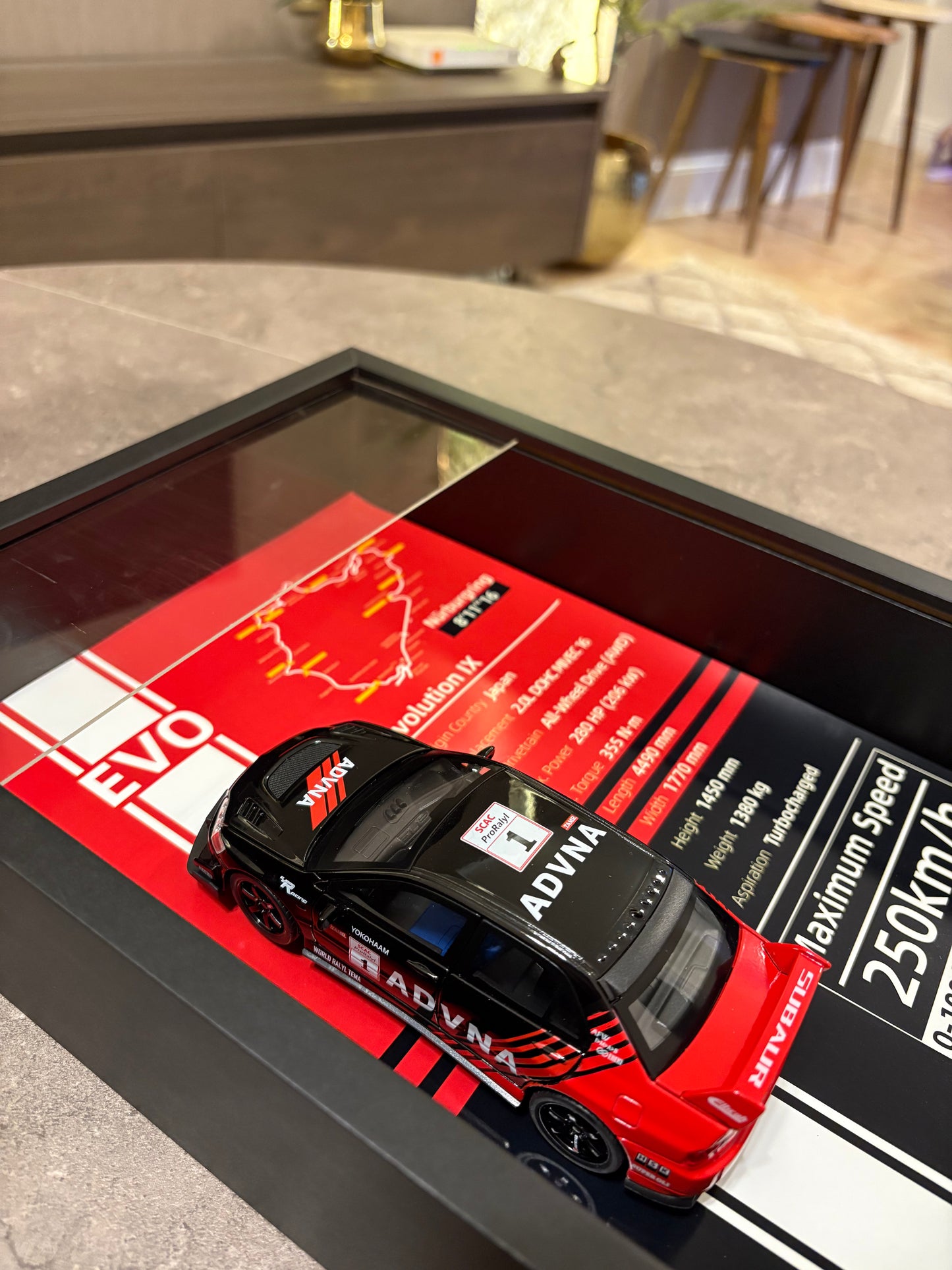 Mitsubishi Lancer Evolution IX – 3D Diecast Shadow Box Wall Art (JDM Legend Edition) – 32cm x 23cm