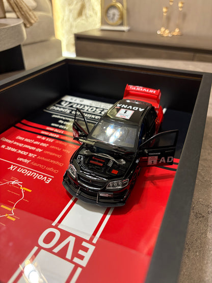 Mitsubishi Lancer Evolution IX – 3D Diecast Shadow Box Wall Art (JDM Legend Edition) – 32cm x 23cm