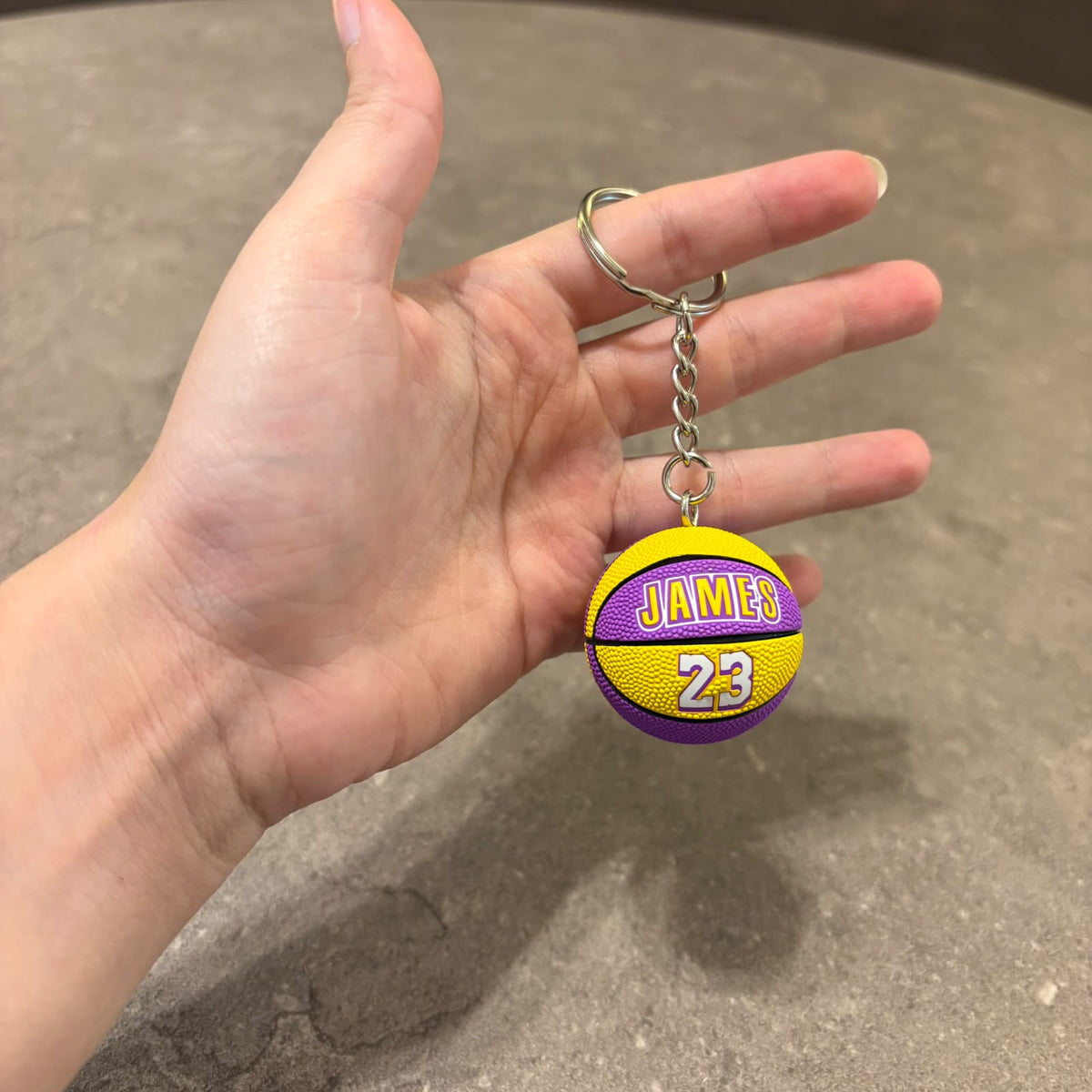 LeBron James Basketball Keychain – #23 Purple & Yellow 3D Mini Basketball Keyring