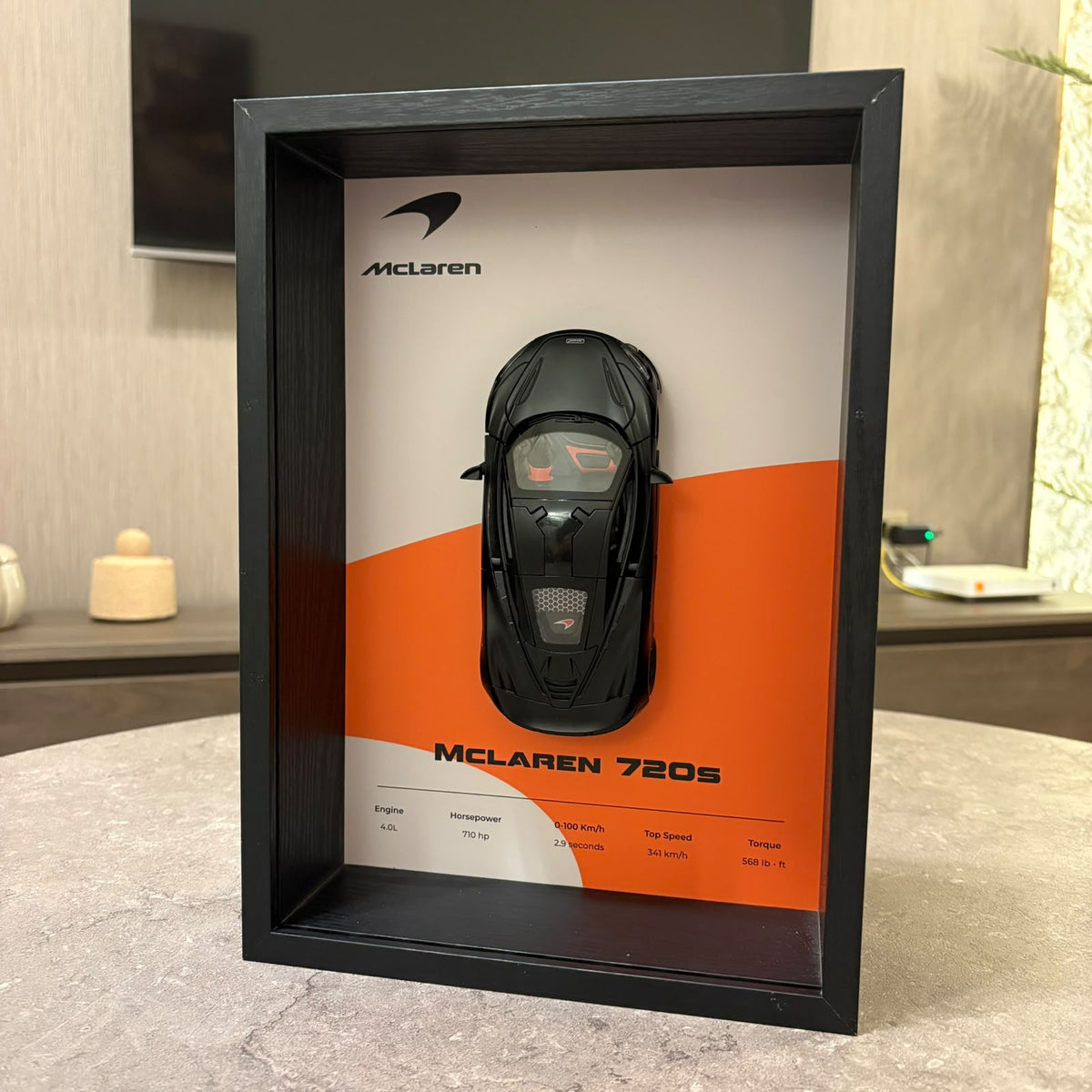 McLaren 720S 3D Shadow Box Wall Art - Black - 32cm x 23cm