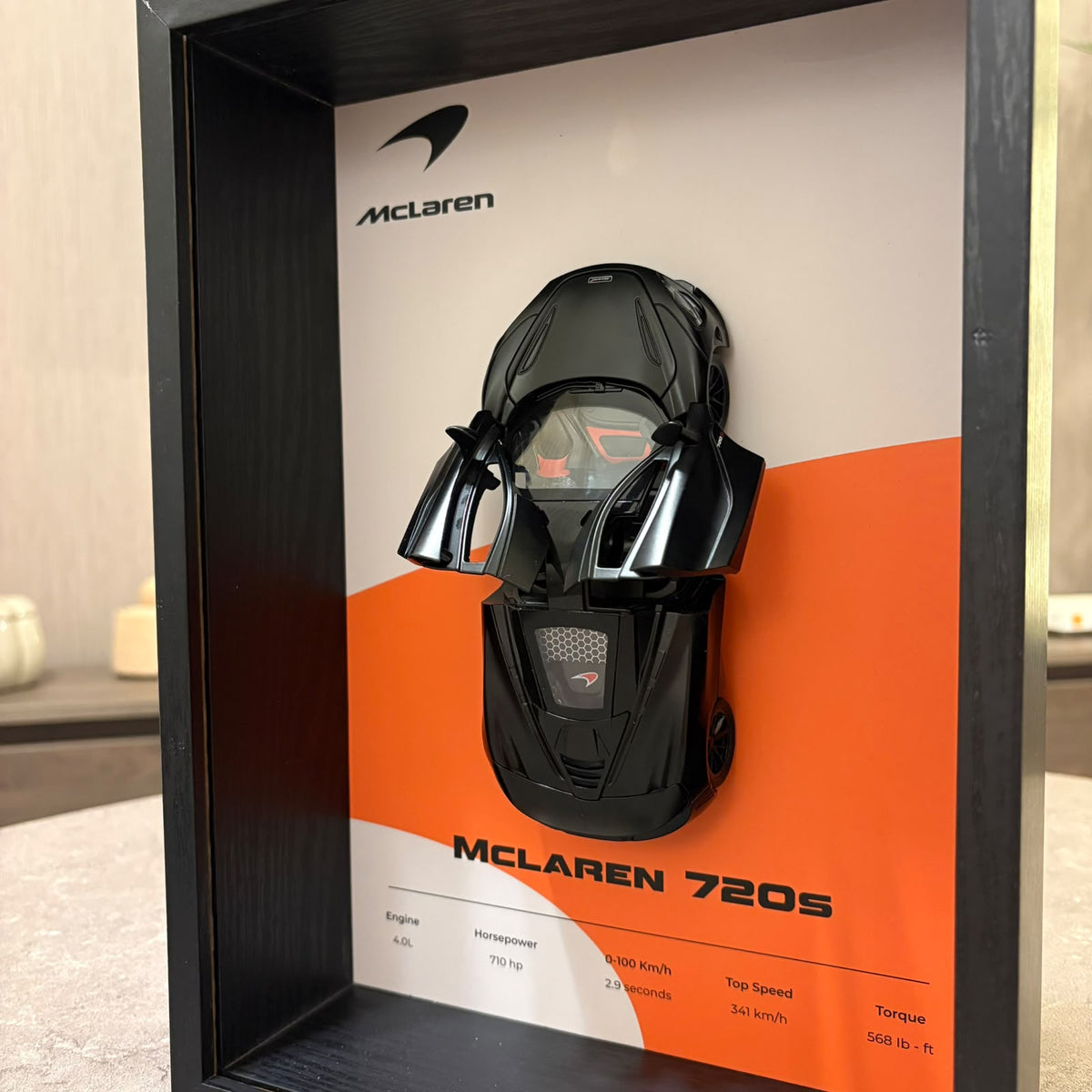 McLaren 720S 3D Shadow Box Wall Art - Black - 32cm x 23cm
