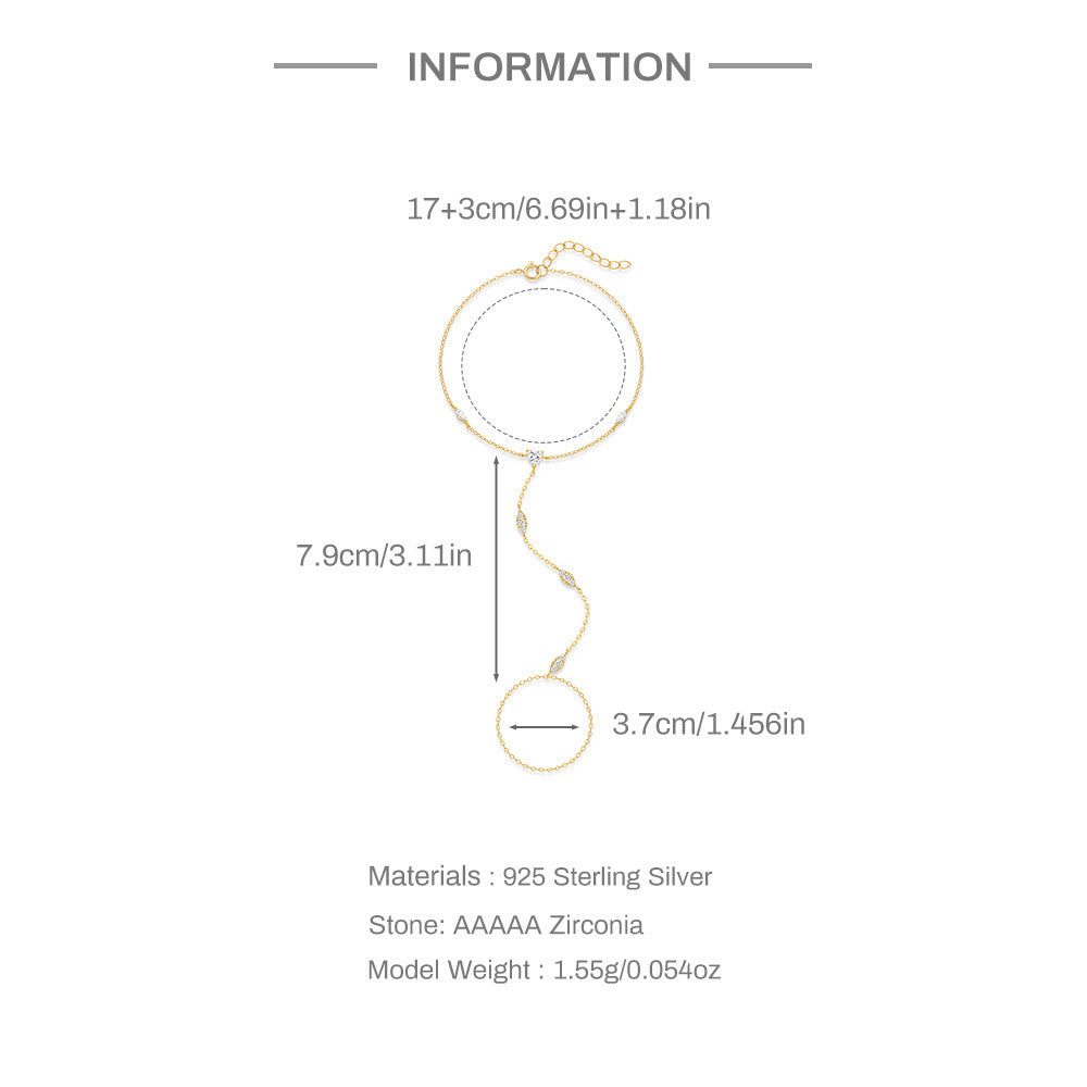 Marquise Station Hand Chain Bracelet - Gold Plated 925 Sterling Silver