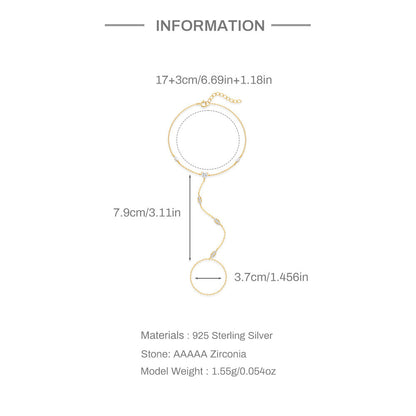 Marquise Station Hand Chain Bracelet - Gold Plated 925 Sterling Silver