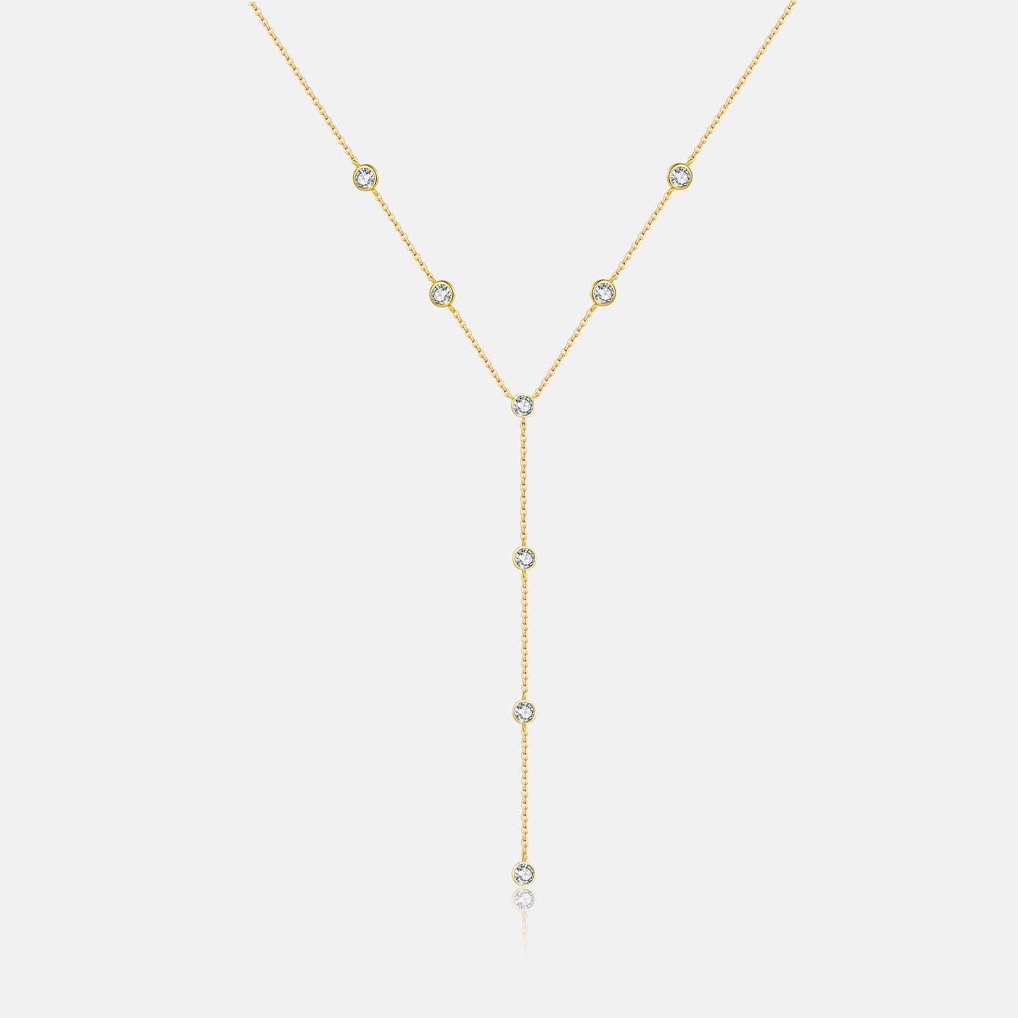Lariat Diamond-Style Drop Necklace – 925 Sterling Silver, Gold Plated