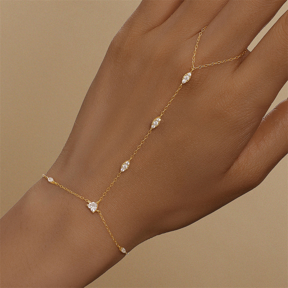 Marquise Station Hand Chain Bracelet - Gold Plated 925 Sterling Silver