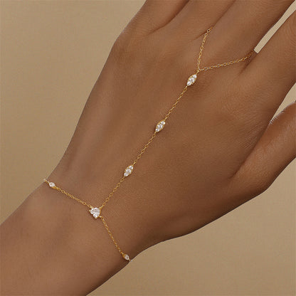 Marquise Station Hand Chain Bracelet - Gold Plated 925 Sterling Silver
