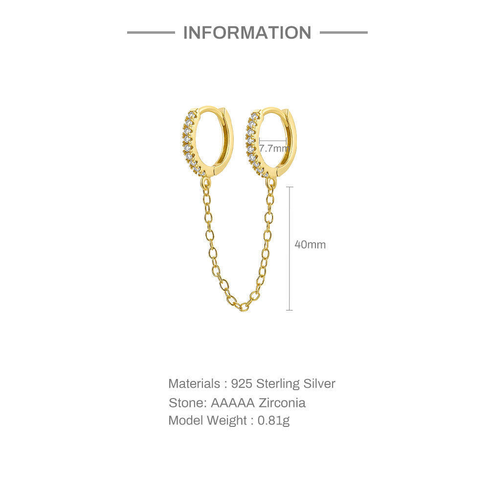 Chain Linked Double Huggie Hoop Earrings - Gold Plated 925 Sterling Silver
