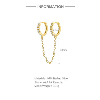 Chain Linked Double Huggie Hoop Earrings - Gold Plated 925 Sterling Silver