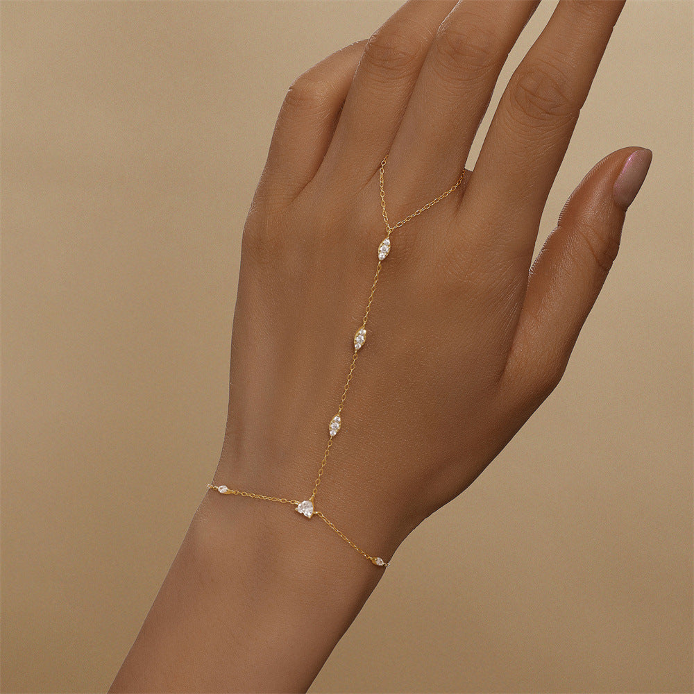 Marquise Station Hand Chain Bracelet - Gold Plated 925 Sterling Silver