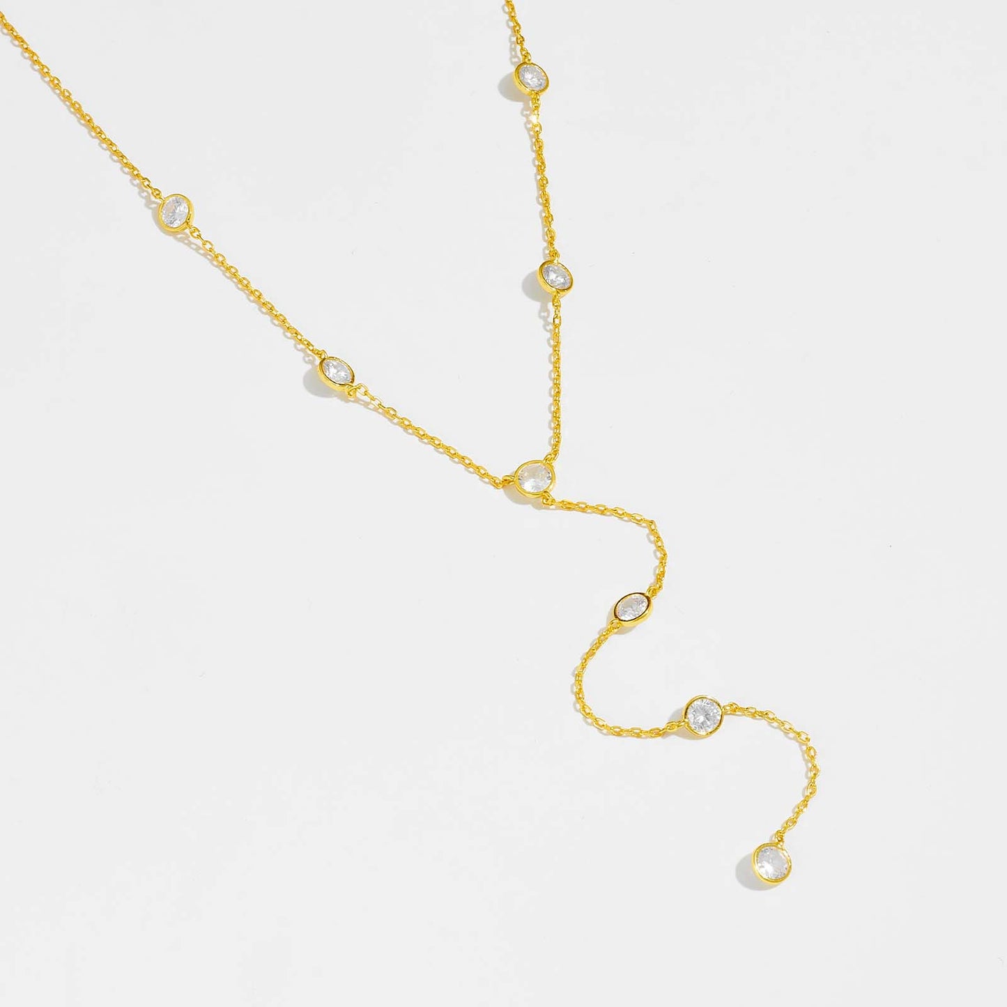 Lariat Diamond-Style Drop Necklace – 925 Sterling Silver, Gold Plated