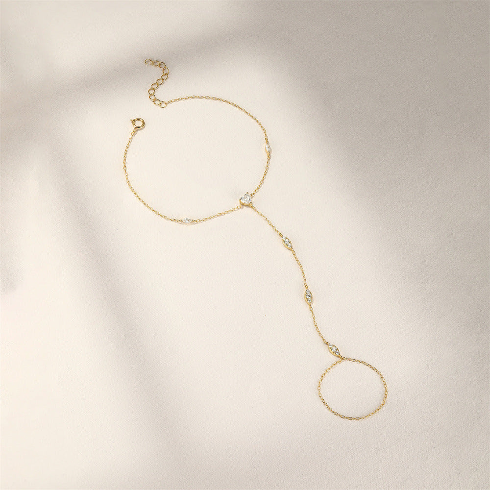 Marquise Station Hand Chain Bracelet - Gold Plated 925 Sterling Silver