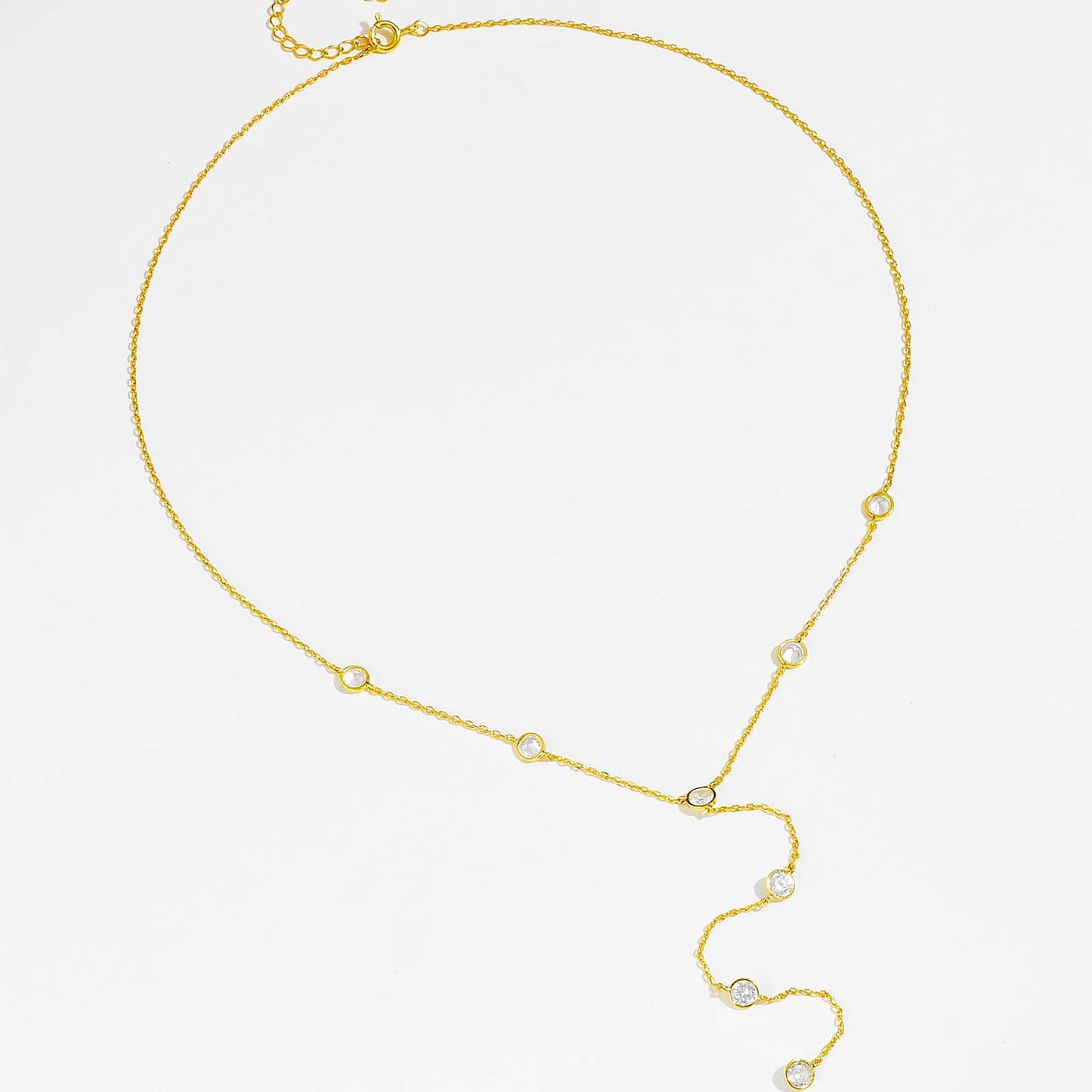 Lariat Diamond-Style Drop Necklace – 925 Sterling Silver, Gold Plated