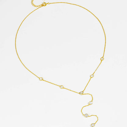 Lariat Diamond-Style Drop Necklace – 925 Sterling Silver, Gold Plated