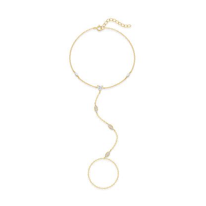 Marquise Station Hand Chain Bracelet - Gold Plated 925 Sterling Silver
