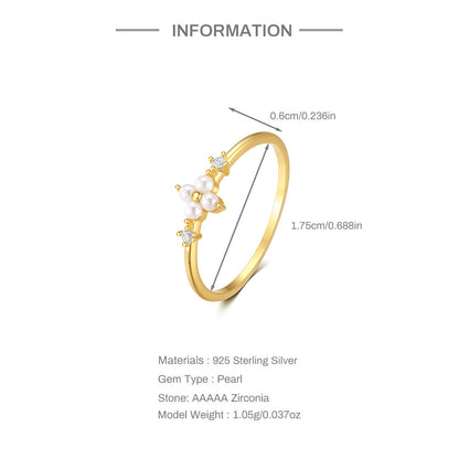 Pearl Flower Cluster Ring - Gold Plated 925 Sterling Silver