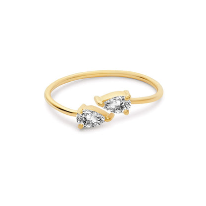 Double Pear Open Ring - Gold Plated 925 Sterling Silver