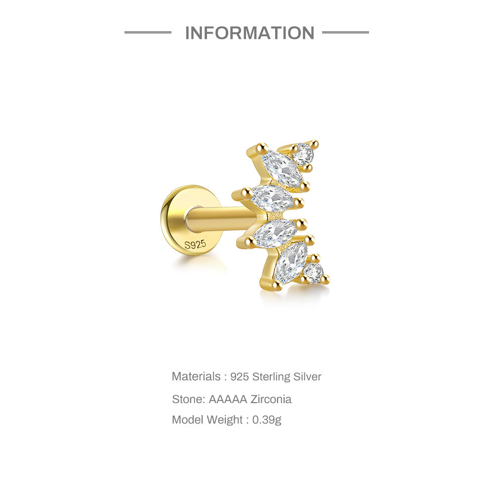 Marquise Fan Flat Back Stud Earring (Single) - Gold Plated 925 Sterling Silver