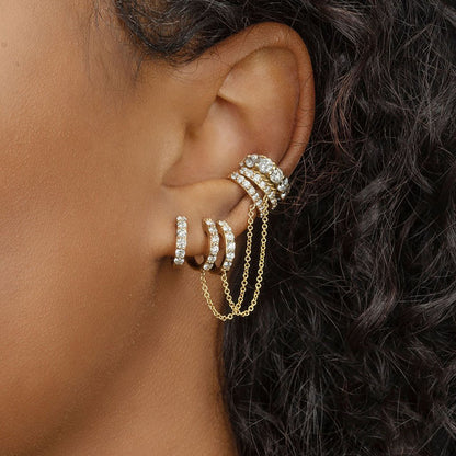 Chain Linked Double Huggie Hoop Earrings - Gold Plated 925 Sterling Silver