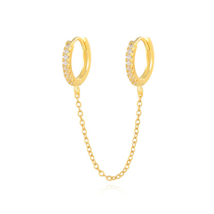 Chain Linked Double Huggie Hoop Earrings - Gold Plated 925 Sterling Silver