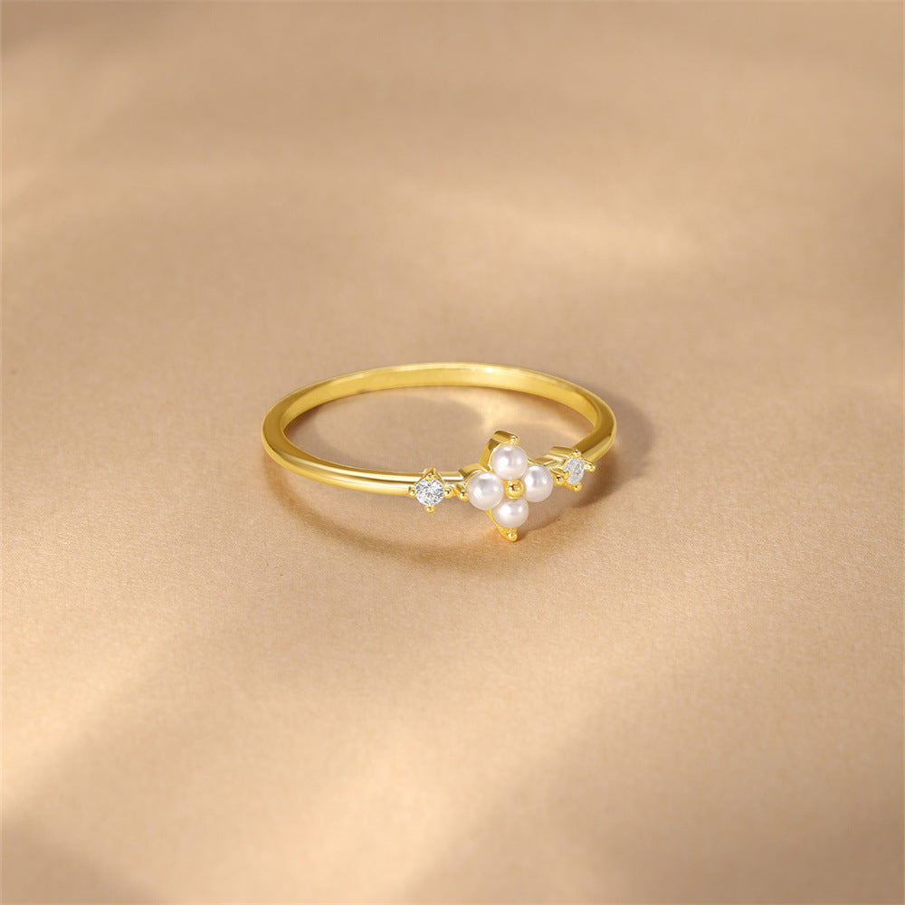 Pearl Flower Cluster Ring - Gold Plated 925 Sterling Silver