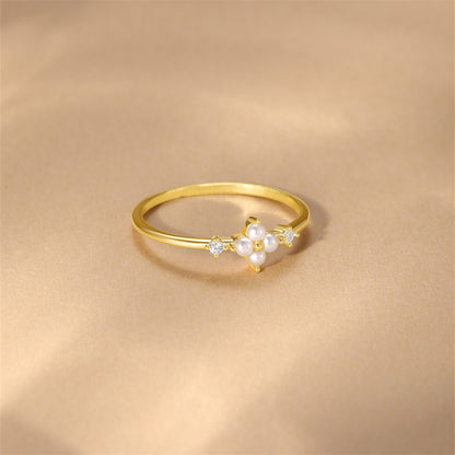 Pearl Flower Cluster Ring - Gold Plated 925 Sterling Silver