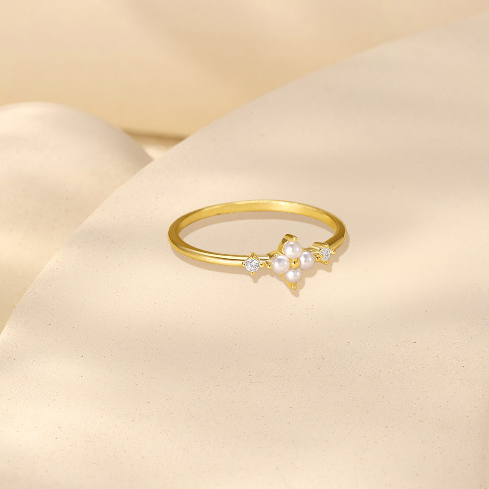 Pearl Flower Cluster Ring - Gold Plated 925 Sterling Silver