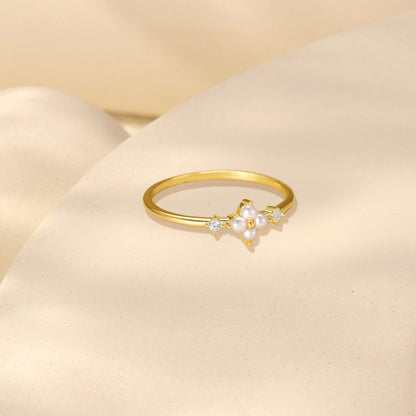 Pearl Flower Cluster Ring - Gold Plated 925 Sterling Silver