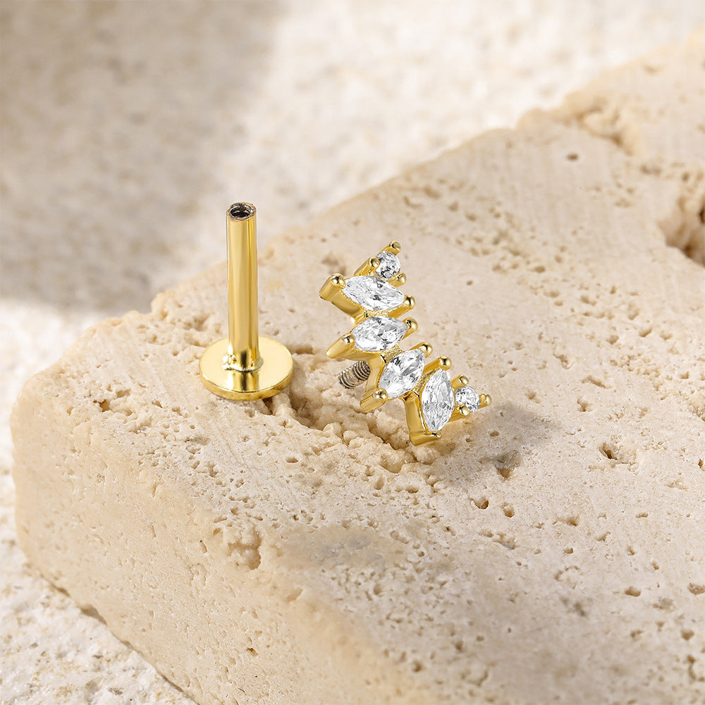 Marquise Fan Flat Back Stud Earring (Single) - Gold Plated 925 Sterling Silver