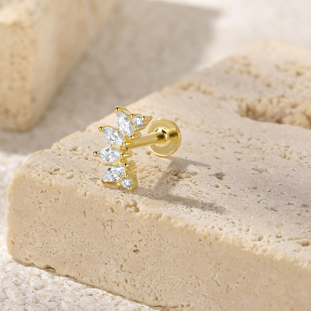 Marquise Fan Flat Back Stud Earring (Single) - Gold Plated 925 Sterling Silver