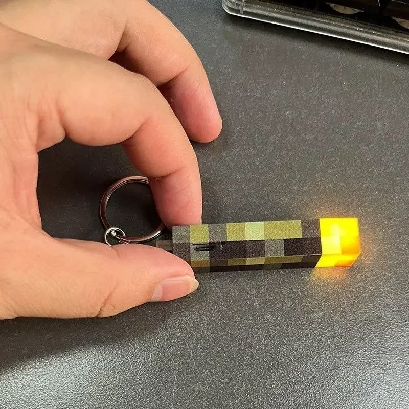 Rechargeable Minecraft Pixelated Torch Light Keychain