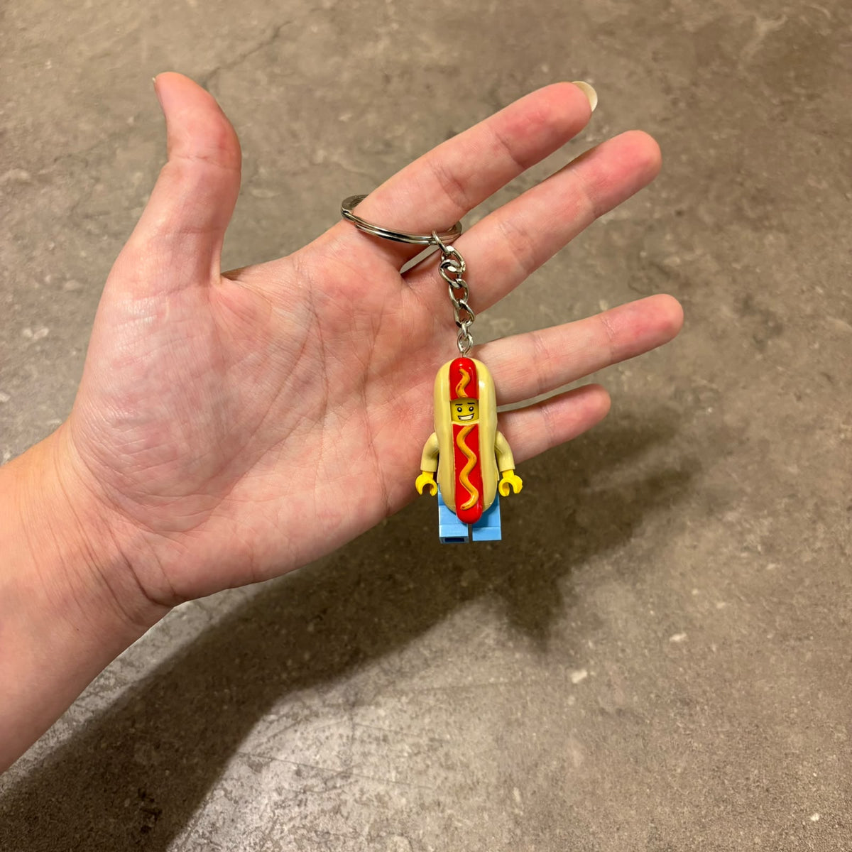 Hot Dog Suit Mini Figure Keychain – Novelty Hot Dog Costume Guy Keyring & Bag Charm