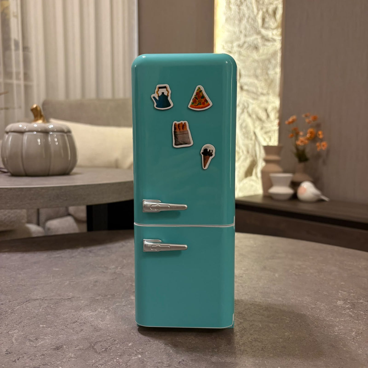 Miniature Light-Up Fridge & Food Figurine Ball Set