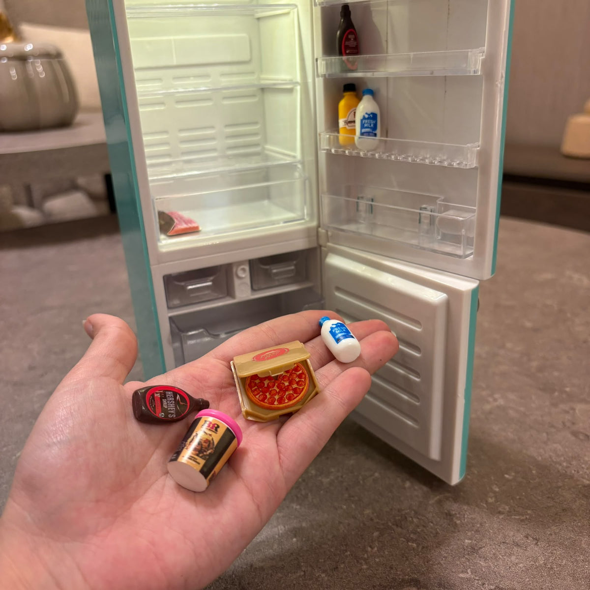 Miniature Light-Up Fridge & Food Figurine Ball Set