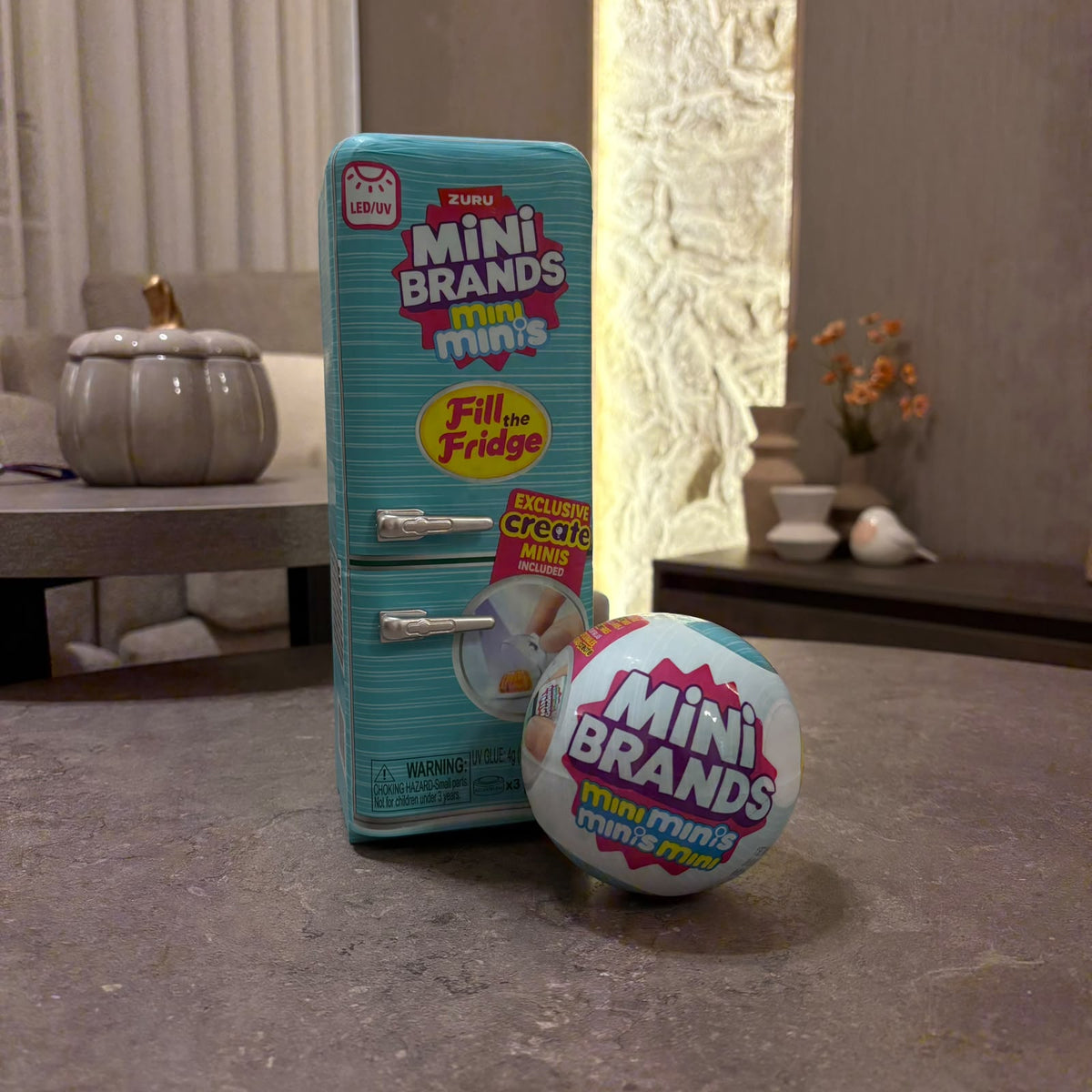 Miniature Light-Up Fridge & Food Figurine Ball Set