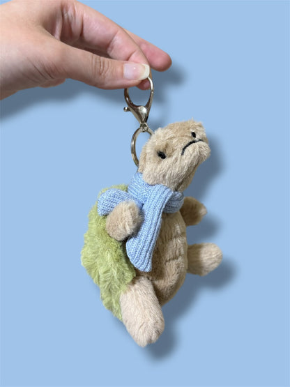 Turtle with Blue Scarf plush keychain - 10 cm