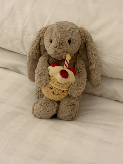 Plush Birthday Bunny with Cupcake – Cute Stuffed Animal Gift - 30 cm